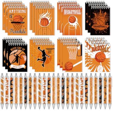 Imagem de Conjunto de 48 peças de mini blocos de notas de basquete e canetas de basquete espirais de basquete mini cadernos de lembrancinhas de festa esportiva, recheios de sacolas para escola, sala de aula