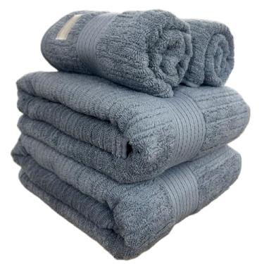 Imagem de Buddemeyer Jogo De Banho Toalha Fio Penteado Canelado - 100% Algodão - Kit Banho e Rosto - 4 Peças (Azul Claro 1284)