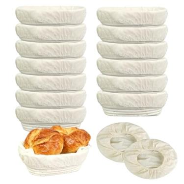 Imagem de TANEMUDO Conjunto de 14 cestos à prova de pão de 25,4 cm com forro de pano e raspador de plástico para suprimentos para padeiros de fermento em casa, kit de tigelas de massa banneton oval