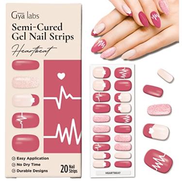 Imagem de Adesivos de unhas - Tiras de gel semicuradas de longa duração (20 peças) para mulheres - Kit de arte aderente em unhas | Festivo - batimento cardíaco