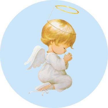 Imagem de Painel de Lona Redondo Anjinho Rezando Fundo Azul Claro - Fabrika De F