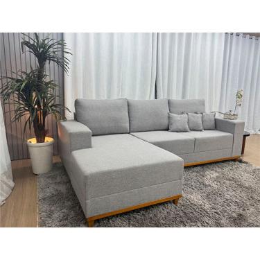 Imagem de Sofá 3 Lugares 2,50 m Cinza Linho Chaise Lays Plus Invertido