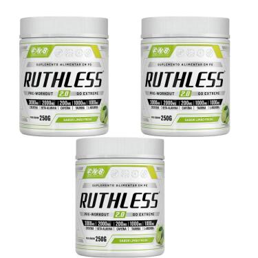 Imagem de Kit 3 Ruthless 2.0 Pré-treino Sabor Limão 3x250g FNB Sport Nutrition-Unissex