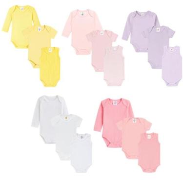 Imagem de Kit 15 peças Roupa Bebê 5 Body Manga Longa 5 Body Manga Curta 5 Regata