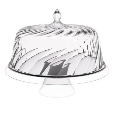Imagem de Boleira Porta Bolo com Cúpula e Pé 25cm Transparente Glassy Crippa Doc