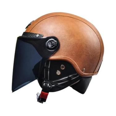 Imagem de Capacete De Couro Vintage Para Motociclistas Masculinos Com Viseira Ha