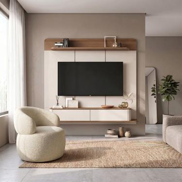 Imagem de Conjunto Home Concept Tv 70" + Poltrona Orgânica Eloah Giratória Bouclé Italiano Bege
