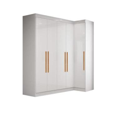 Imagem de Quarto Modulado de Canto Madrid com 5 Portas e 2 Gavetas Maxel, Branco