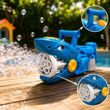 Imagem de Lançador Bolhas Tubarão Azul Pistola Sabão Brinquedo Infantil Verão Me