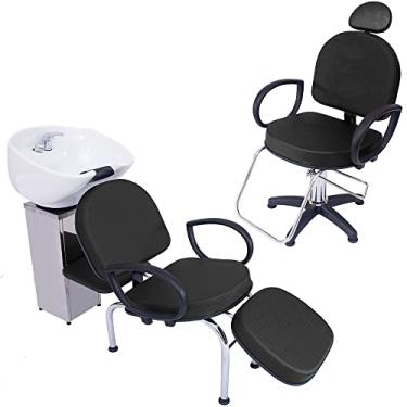 Imagem de Kit 1 Poltrona Cadeira Fixa e Lavatório Salão Beleza Roma