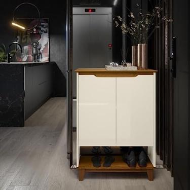 Imagem de Sapateira Hall Flow multiuso Prime Dupla Face Off white/Freijó - JM Casa dos Moveis