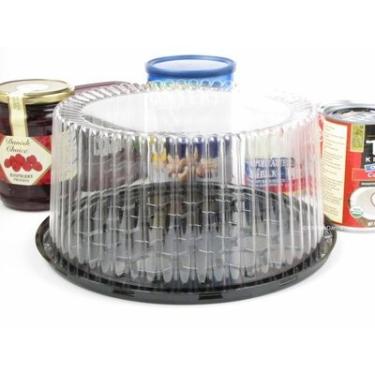 Imagem de Canguru de plástico descartável e reutilizável para bolos da D & W Finepack, Black and Clear, 9", 10