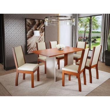 Imagem de Conjunto Sala de Jantar Mesa Lia 150cm com 6 Cadeiras Viena Sonetto Móveis Cherry/Off White