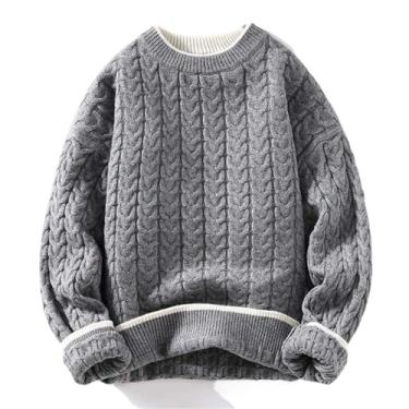 Imagem de Aoleaky Suéter de inverno grosso quente masculino gola redonda pulôver de tricô masculino solto tricô casual casal, Cinza, Medium