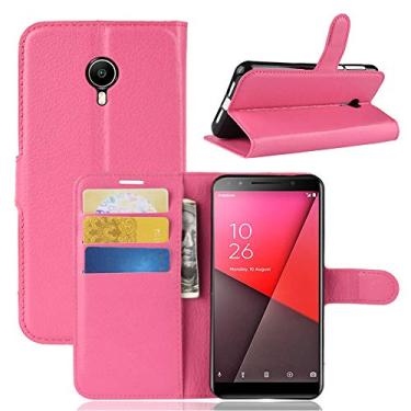 Imagem de Capa Vodafone Smart N9 Lite, capa carteira flip de couro PU premium com compartimento para cartão, suporte e fecho magnético [capa interior à prova de choque de TPU] Compatível com Vodafone Smart N9