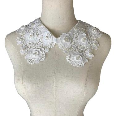 Imagem de Heyiwell 1 peça feminina pérola renda floral vazada gola falsa destacável para camisa, suéter, roupas, acessórios, branco