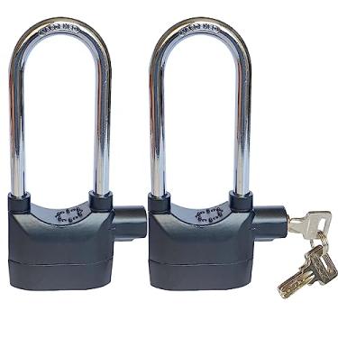 Imagem de LianShi Bloqueio de alarme de feixe cruzado longo 110dba Sistema de bloqueio de alarme de segurança universal anti-roubo para motor de porta, cadeado de bicicleta com 3 teclas (2 peças)