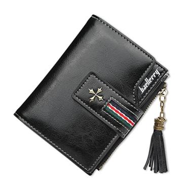 Imagem de Carteira feminina com bolso com zíper de couro pequena para mulheres com bloqueio de RFID e porta-cartões de crédito com compartimentos para cartões e 2 compartimentos para cartão SD, Preto, /