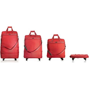 Imagem de Stephanie Imports Bolsa de viagem expansível de várias camadas com bolso frontal com zíper de acesso rápido e rodas giratórias 360, Vermelho