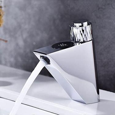 Imagem de Torneira de banheiro Torneira de banheiro, torneira de água de pia inteligente, misturador de lavatório com display digital LED para torneiras de banheiro latão cromado moderno