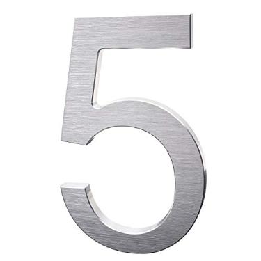 Imagem de Números de casa modernos de 15 cm - número de endereço residencial flutuante de alumínio premium com processo de desenho requintado, Number 5, Silver