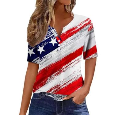 Imagem de Camisetas patrióticas femininas com bandeira americana de 4 de julho camiseta gráfica vermelha branca azul camiseta de manga curta, Vermelho melancia, P