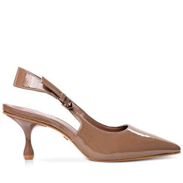 Imagem de Sapato Carrano Scarpin Slingback Salto Drop Couro Verniz Marrom Mocha