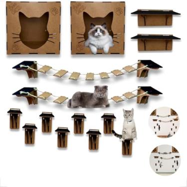 Imagem de Brinquedo Para Gatos Playground 14 Pçs Feito Em Mdf Fixo De Parede