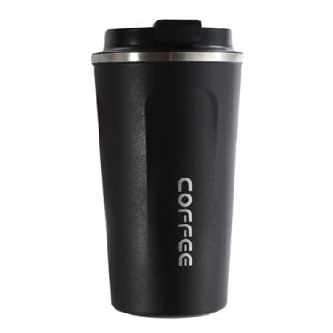 Imagem de Caneca de café de viagem isolada de 500 ml - aço inoxidável de grau alimentício, à prova de vazamento, livre de BPA, design antiderrapante, boca larga para facilitar a limpeza (preto)