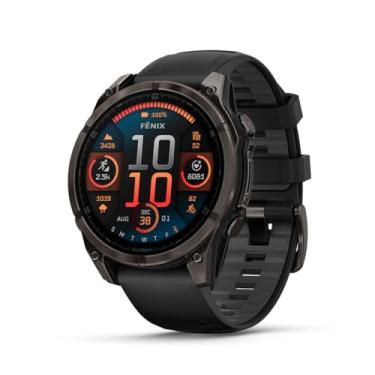 Imagem de Garmin fASCGnix® 8 – 47 mm, AMOLED, safira, smartwatch GPS multiesportivo premium, vida útil da bateria, classificação de mergulho, lanterna LED embutida, titânio DLC cinza carbono com faixa cinza