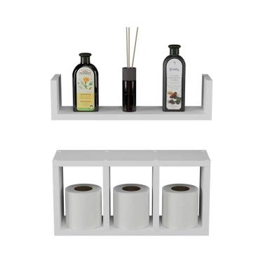 Imagem de Kit 2 Peças Nicho Prateleira para Banheiro Branco 40 x 12cm