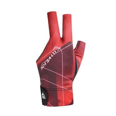 Imagem de Colaxi Luva de bilhar de 3 dedos, luva de taco de sinuca, luva elástica antiderrapante ajustável, luva esportiva de taco de sinuca, luva de bilhar de três, Preto Vermelho