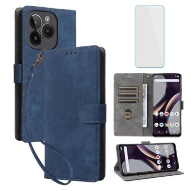 Imagem de IUQXU Capa carteira para celular BLU Bold K10 / BLU G54 com protetor de tela [bloqueio RFID] Capa de celular de couro flip com suporte para cartão feminino e masculino para BLU G 54 BLUK10 BLUG54 Azul