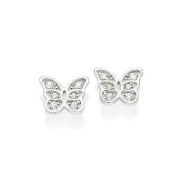 Imagem de Brincos de prata 925 femininos pequenos borboleta cravejado zircônias 