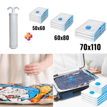 Imagem de 12 Saco À Vácuo Roupa 5 Menor 4 Médio 3 Grande Clink + Bomba - TOP ÚTI