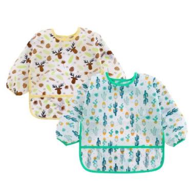 Imagem de Babador manga longa BLW Impermeável Kit 2Unds Alce e Cactos - Minha Es