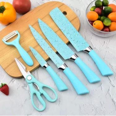 Imagem de Jogo de Facas Azuis Inox 6 peças Profissional - Braswei