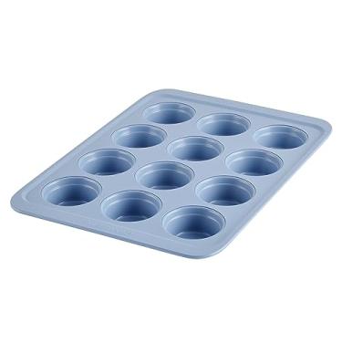 Imagem de Farberware Easy Solutions Assadeira antiaderente para muffin/cupcake, 12 xícaras com linhas de enchimento - Azul