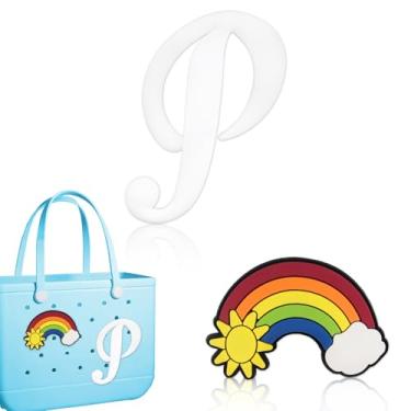 Imagem de Blinket Berloques decorativos com monograma compatíveis com bolsa Bogg | Berloques compatíveis com bolsa Bogg - Arco-íris e letras 3D, acessórios elegantes com monograma, incluindo chinelos e letras