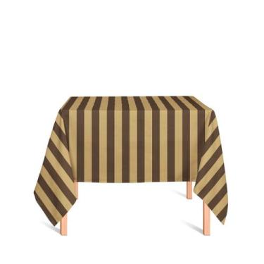 Imagem de Toalha de Mesa Quadrada em Tecido Jacquard Preto e Dourado Listrado Tr