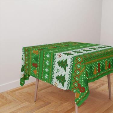 Imagem de Toalha De Mesa Quadrada 4 Lugares Tecido Oxford Árvores de Natal Textu