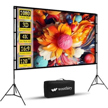 Imagem de wootfairy Tela e Suporte do Projetor, Tela de Projeção Dobrável e Portátil de 120" 16:9 4K Hd Tela de Filme Sem Rugas Frontal Traseira com Bolsa de Transporte para Cinema Em Casa Interno e Externo, Ci