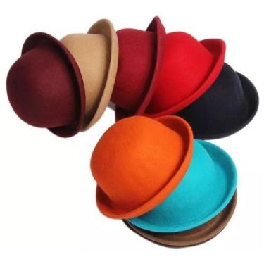 Imagem de Kit C/ 3 Chapeu Coco Feltro Feminina Cores Variados - Mrvendas, Único,
