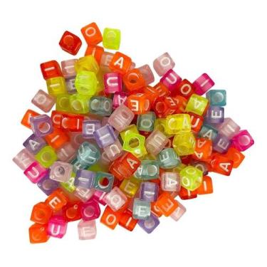 Imagem de 300 Miçangas Letras Vogal Quadradas Entremeio Translucida - ADB
