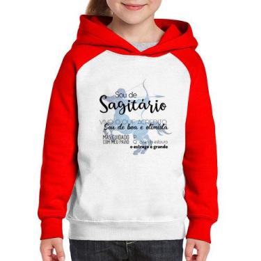 Imagem de Moletom Infantil Sou de Sagitário - Foca na Moda, Branco, Vermelho, 8