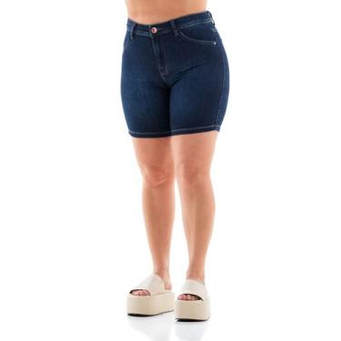 Imagem de Bermuda Jeans Feminina Meia Coxa Slim - ARAUTO JEANS, Azul escuro, 50