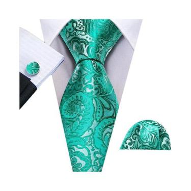 Imagem de Conjunto de Gravata e Abutões Masculinos - Verde Menta, Cerceta, Oliva