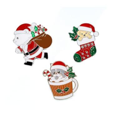 Imagem de Lindo broche de animal de estimação de Natal, conjunto de alfinetes de lapela para mulheres e homens, esmaltado, adorável, cão, gato, bolsa, acessórios, broches, memorial, emblema, animal, ornamento,