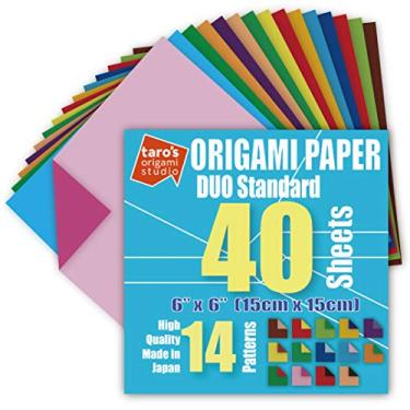 Imagem de Taro's Origami Studio [] Duo (Cores Diferentes Em Cada Lado) Papel Kami Padrão Frente e Verso de 6" (15 Cm) com 14 Padrões de Mudança de Cor, 40 Folhas (Feito No Japão)