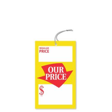 Imagem de SmartSign Pacote de 250 etiquetas de preço regulares e especiais com cordão pré-anexado, 5,7 x 9,5 cm, cartão de 12 pontos, etiquetas revestidas de mercadoria, vermelho/amarelo/branco
